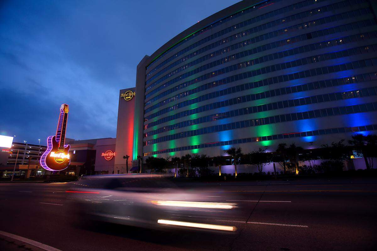 The sun sets along casino row in downtown Biloxi. Mississippi lawmakers got $7B in requests for COVID stimulus funds, including millions for tourism.