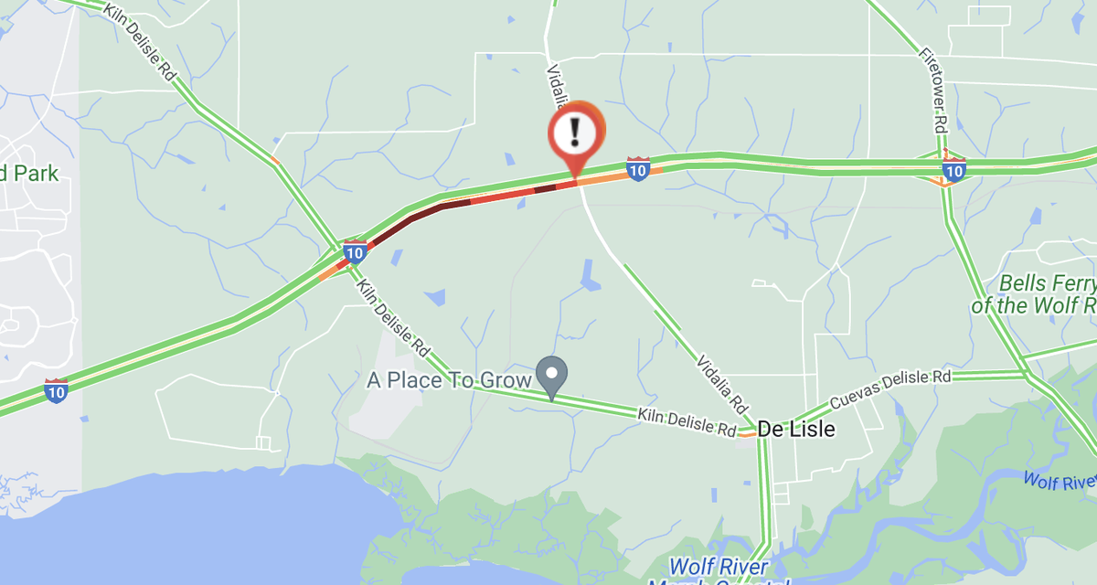 MDOT reported delays Tuesday morning on Interstate 10 in Harrison County near Pass Christian.