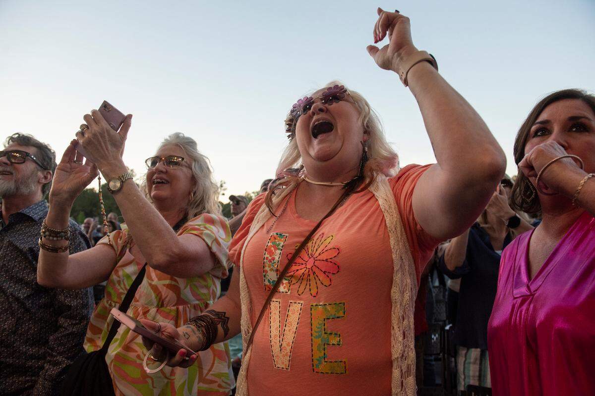 Fans cheer as KC and The Sunshine Band performs at the inaugural show at The Sound Amphitheater in Gautier on Friday, April 12, 2024.