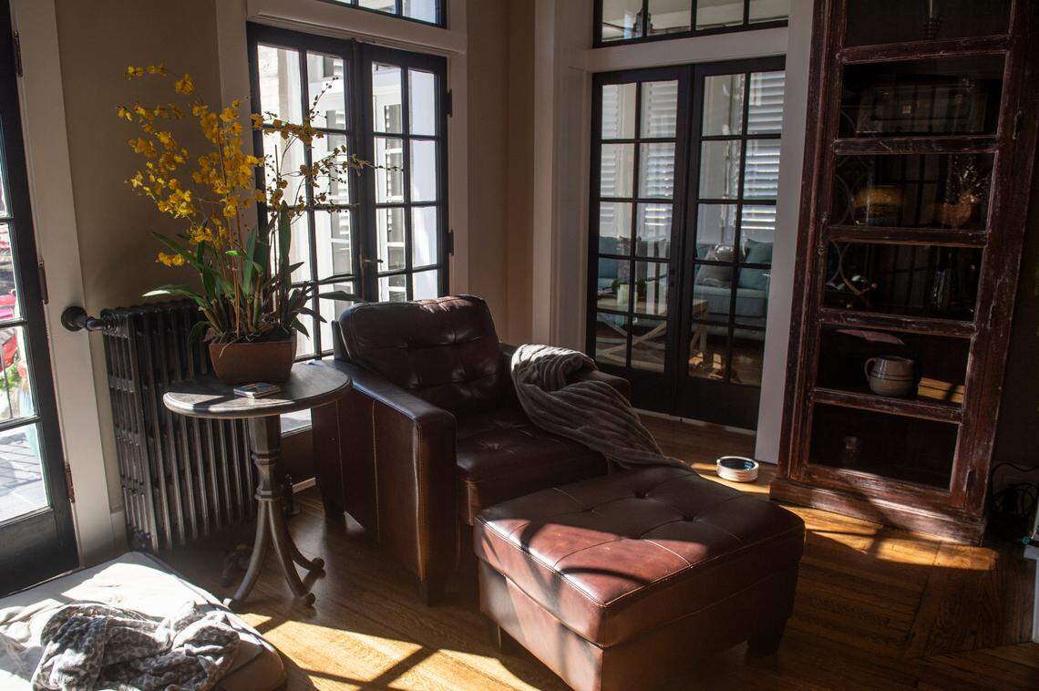 The living room of the Glenn Swetman House in Biloxi on Monday, Dec. 11, 2023. The home was in disrepair when the Lombardi-Bensons acquired it earlier this year.
