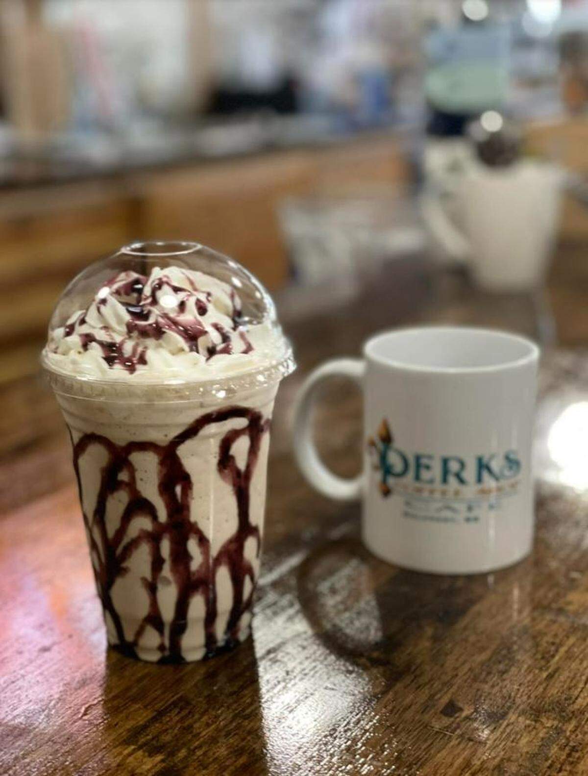 The Perks menu includes blueberry affogato.
