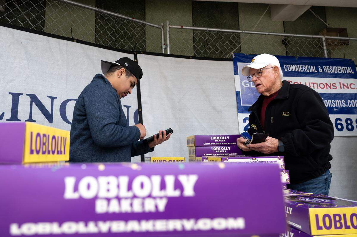 Wednesday’s Loblolly Bakery king cake pop-up was held at the site of The Downtowner, which is still under construction.