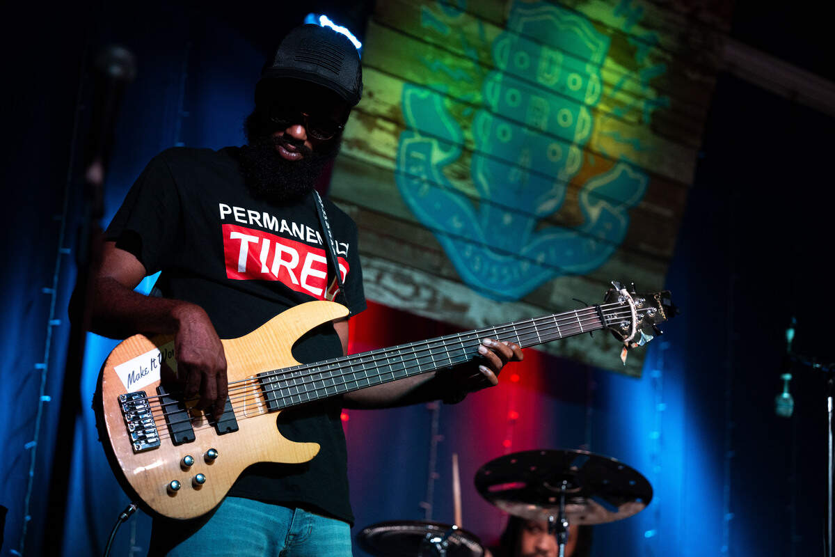 Bassist Ben Sterling performs during a Juneteenth celebration at 100 Men Hall in Bay St. Louis on Friday, June 19, 2026.