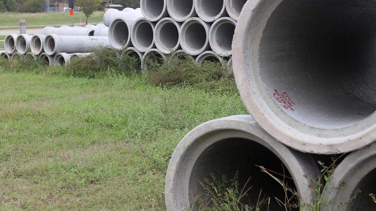 JOHN FITZHUGH/SUN HERALD 
 Drainage pipe sits in a staging area in Biloxi on Monday Nov. 2, 2015.