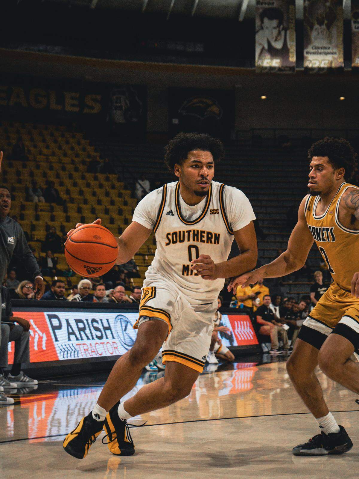 Alfred Worrell Jr. drives to the basket for Southern Miss against Alabama State on Dec. 5, 2024. An indictment unsealed Thursday contains accusations that Alabama State players attempted to point-shave in the game.