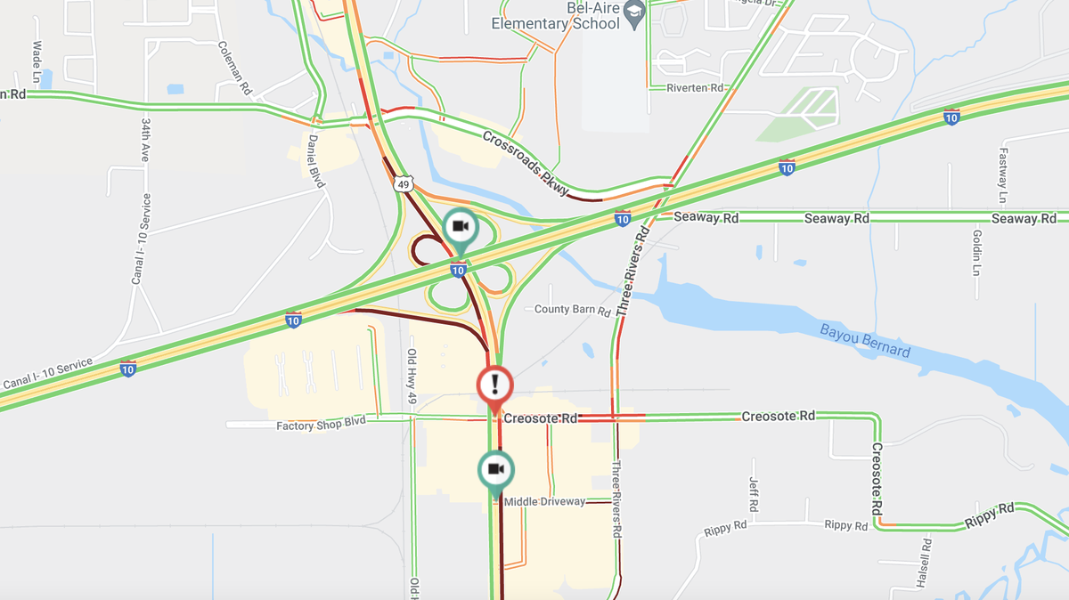 Drivers should expect severe delays and congestion as all lanes of U.S. 49 at Creosote Road in Gulfport were blocked Wednesday afternoon.