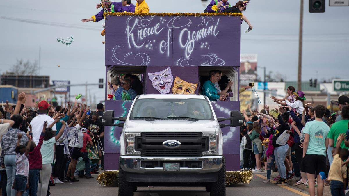 The Krewe of Gemini parade rolls through downtown Gulfport on Saturday, Feb. 10, 2024.