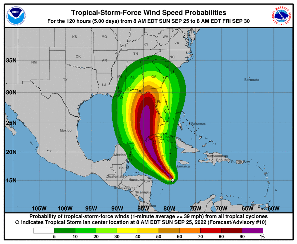 Tropical force wind speed is expected to be felt on the Coast next week when Hurricane Ian makes landfall, although the track is still uncertain.