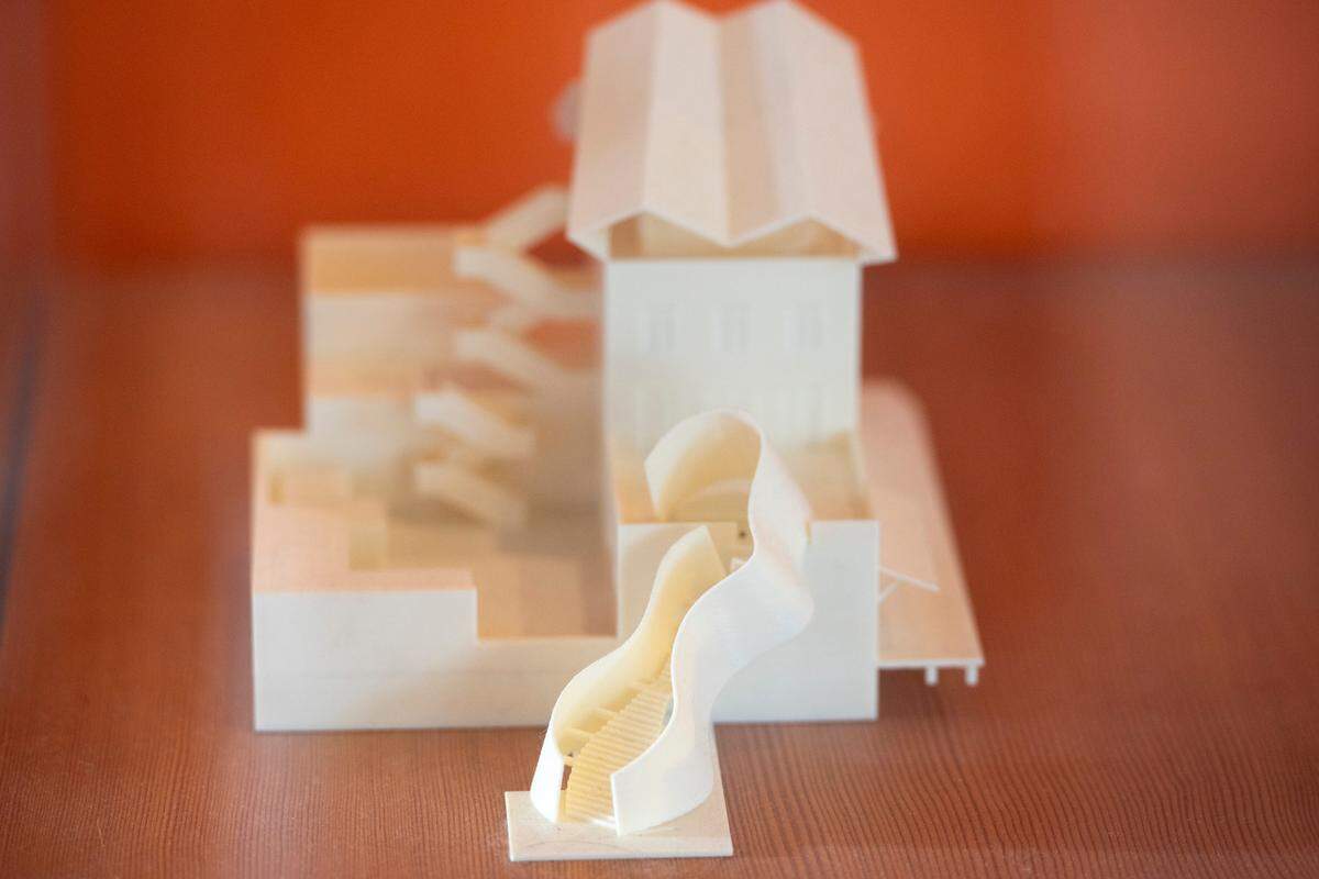 A model shows what the staircase on the City of Biloxi Center for Ceramics at the Ohr-O’Keefe Museum of Art in Biloxi will look like once completed.