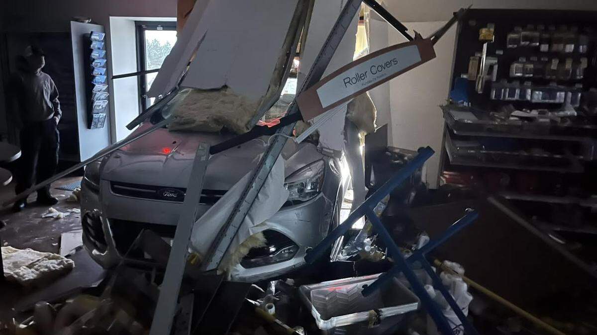 A car on Thursday morning crashed through the Sherwin Williams paint store on Washington Avenue in Jackson County.