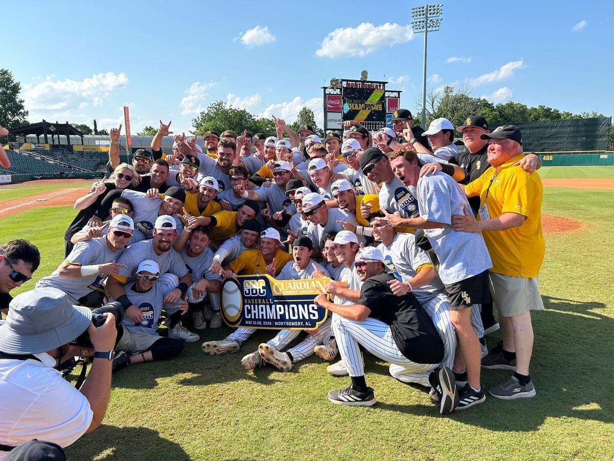 Southern Miss celebrates Sunday after capturing the Sun Belt baseball championship.