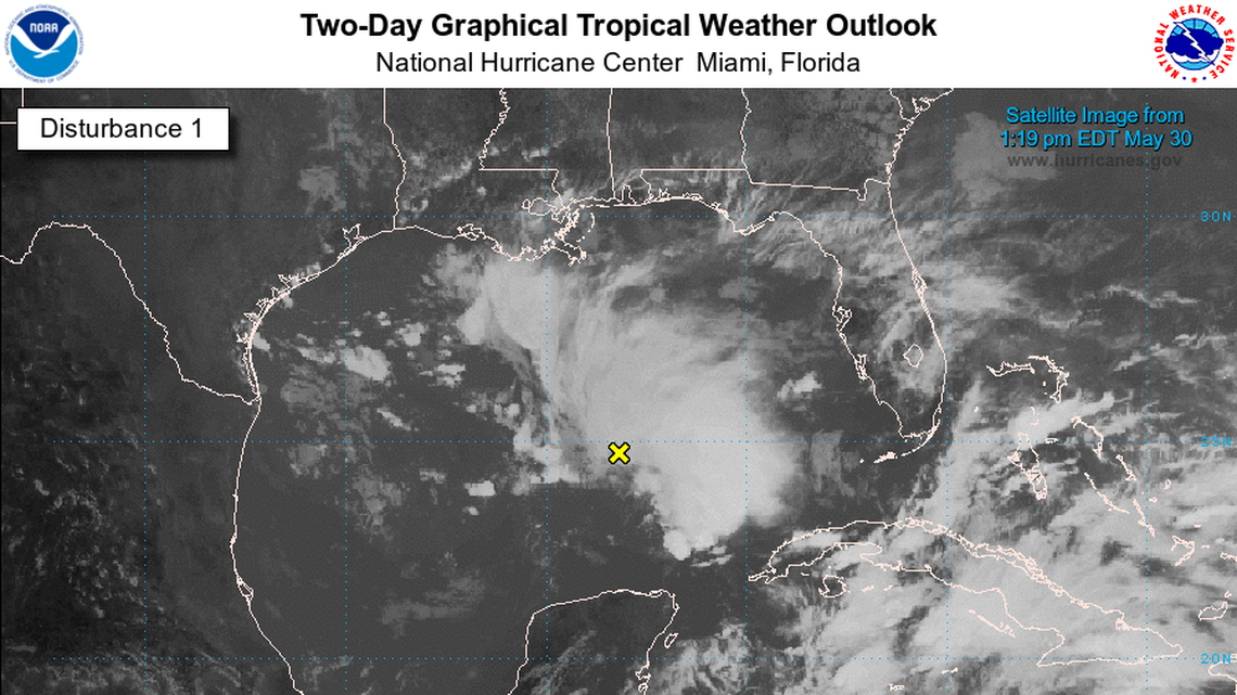Weather officials track disturbance in the Gulf 2 days before start of hurricane season