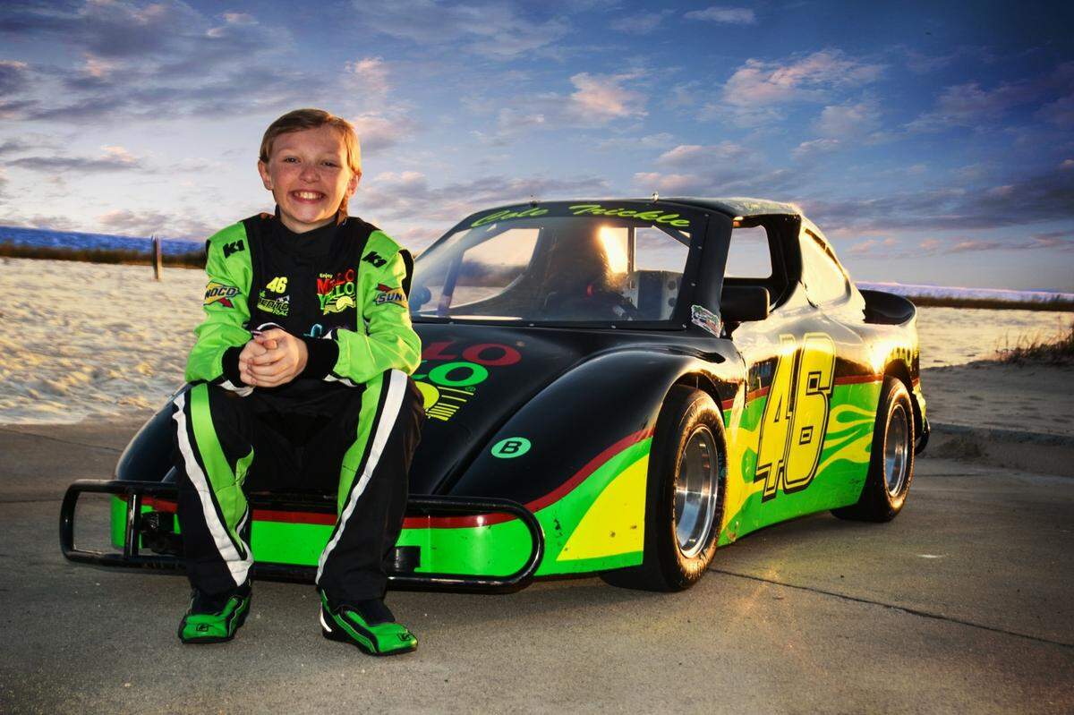 Cole Denton with his bandolero car at Pascagoula Beach Park