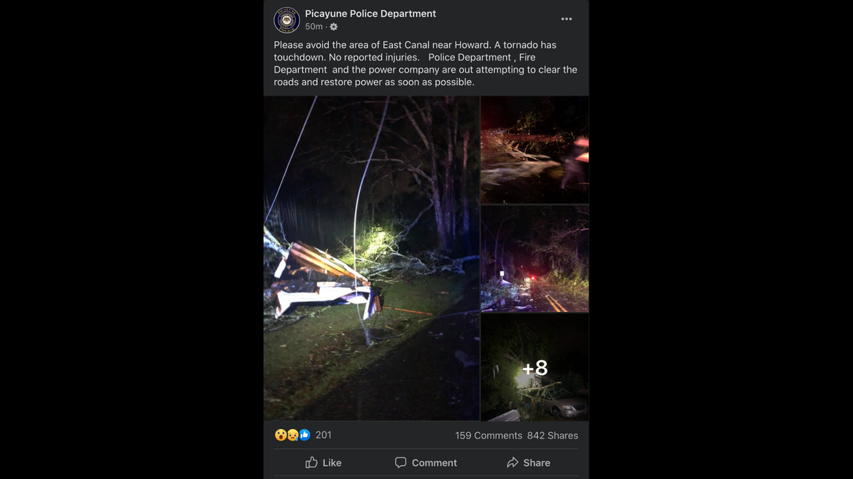 Picayune police confirmed a tornado touched down in the South Mississippi city on Wednesday Oct. 27, 2021.