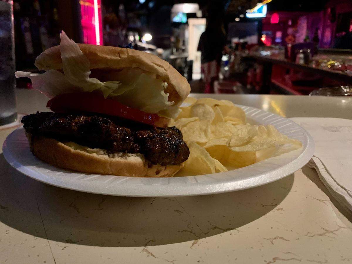 The burger known as the best burger on the Coast at The Project Lounge in Biloxi, Mississippi.
