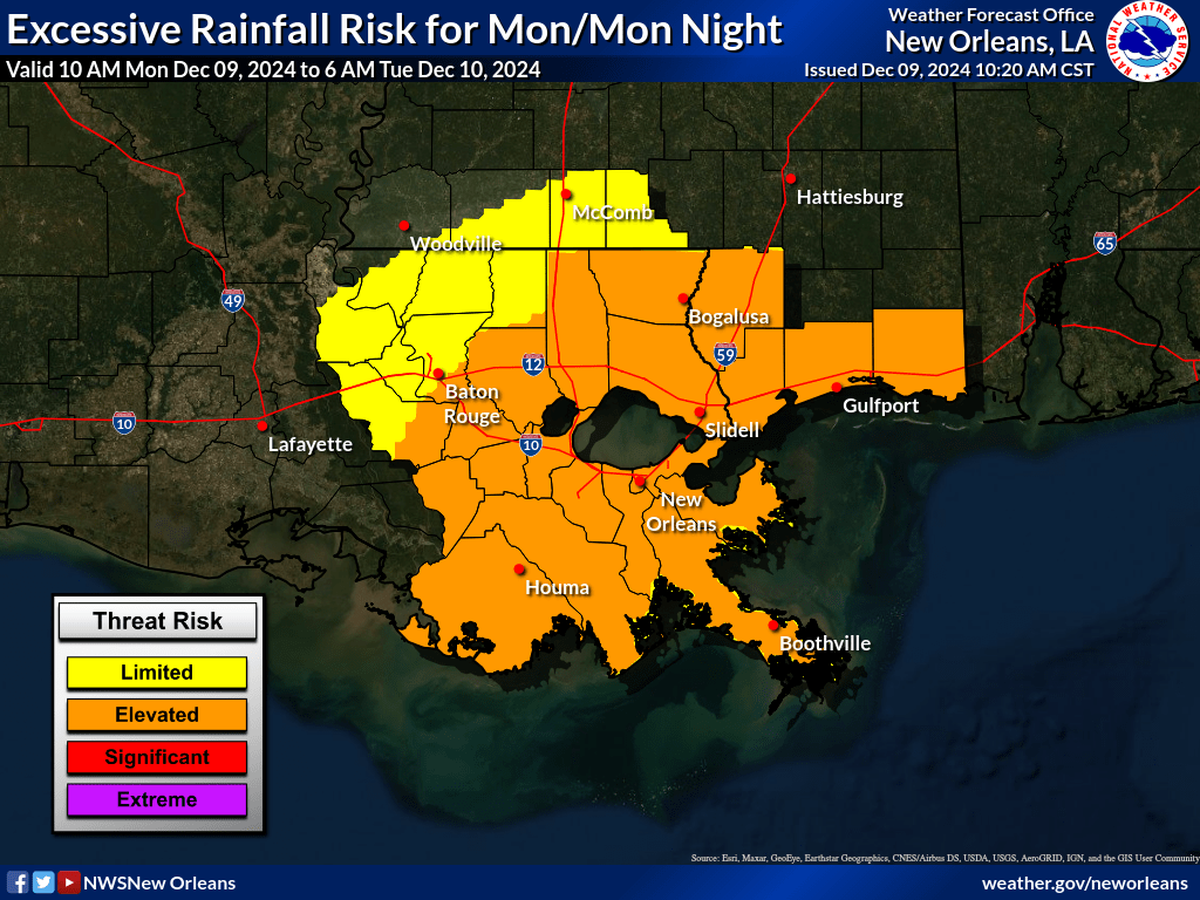 Hancock, Harrison and Jackson counties are under elevated risk of excessive rainfall.