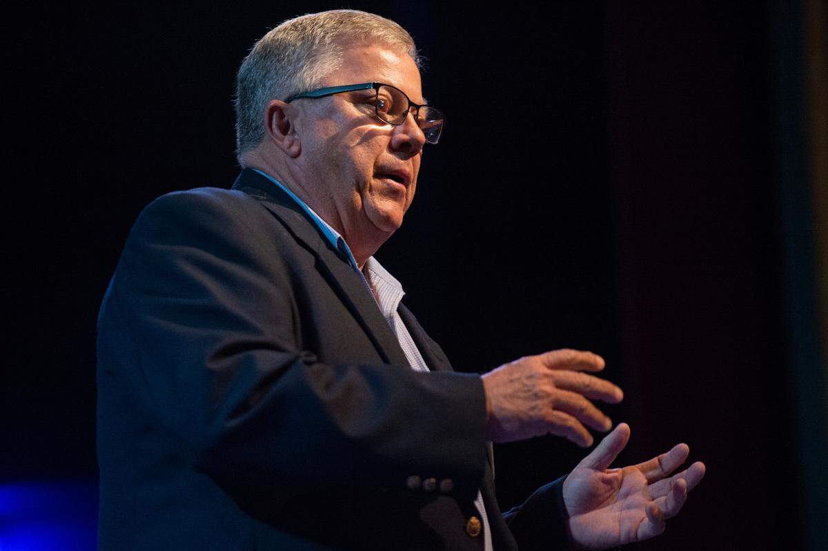 Jackson County Sheriff candidate Louie Miller speaks during a candidate’s forum at the Mary C O’Keefe Cultural Arts Center in Ocean Springs on Monday, July 31, 2023.