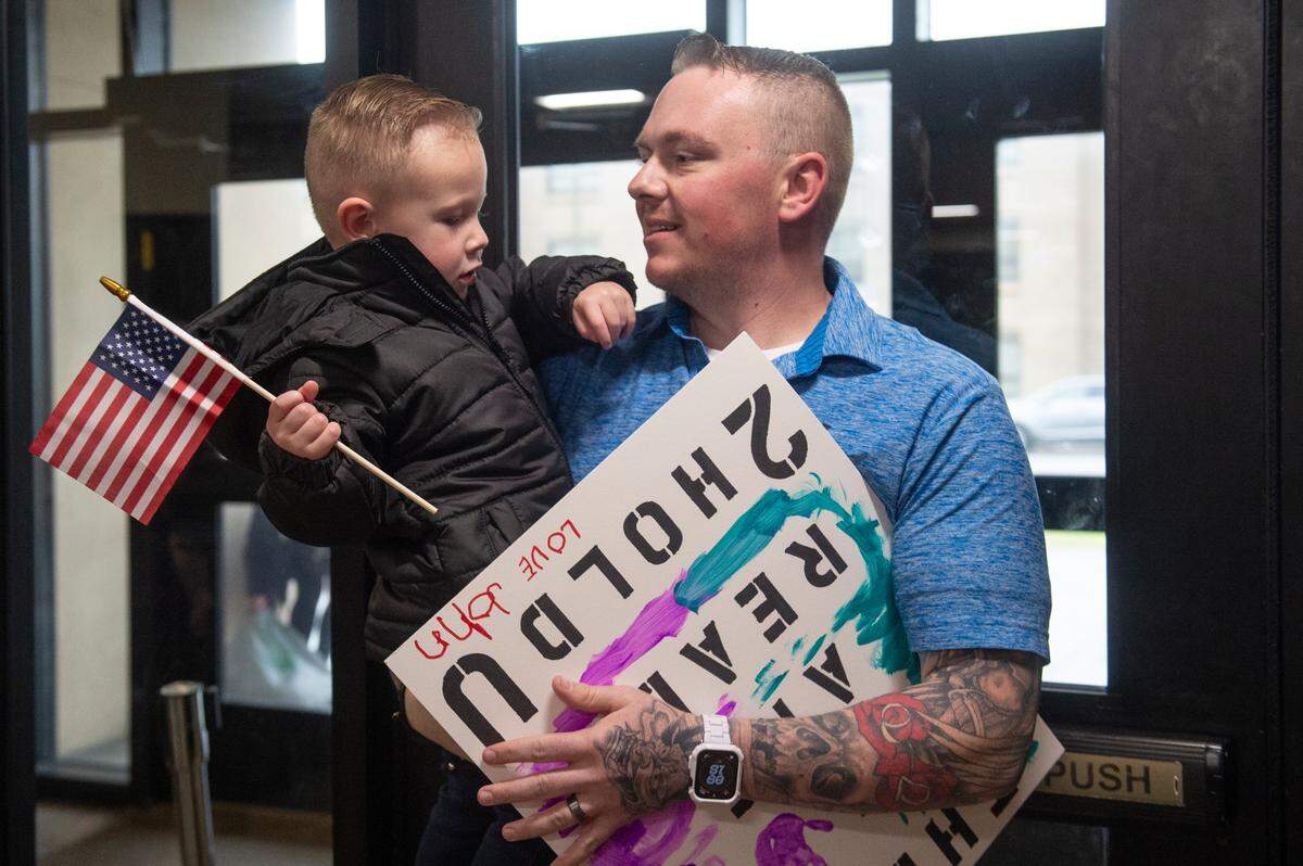 Family members of Naval Mobile Construction Battalion 133 wait for their family members to return from deployment at a homecoming event at the Naval Construction Battalion Center in Gulfport on Tuesday, March 5, 2024.