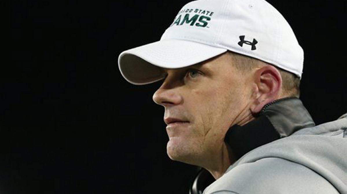 Colorado State head coach Mike Bobo looks on against UNLV during the second half of an NCAA college football game, Saturday, Nov. 14, 2015, in Fort Collins, Colorado.