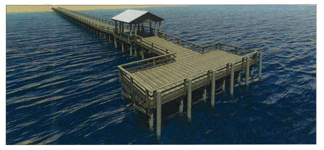An application and rendering of a public pier at the foot of Veterans Avenue in Biloxi was submitted to the Mississippi Department of Marine Resources by RW Development, which wants to build a casino at the site along U.S. 90.