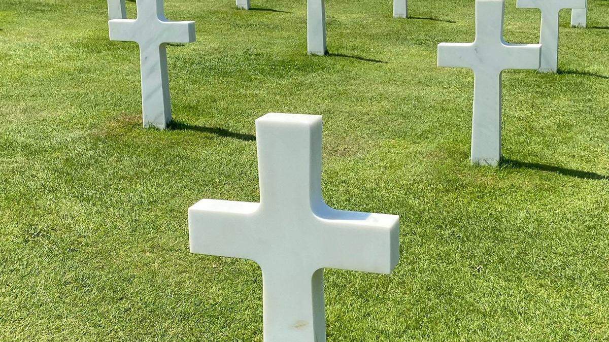 Crosses at the American cemetery at Omaha Beach in Normandy.