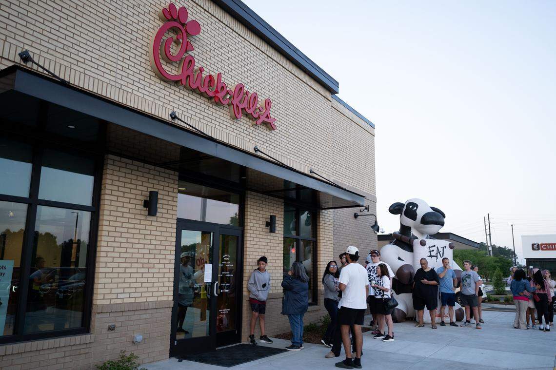 A line of 30 people formed outside the new Chick-fil-A in Ocean Springs before opening Thursday.