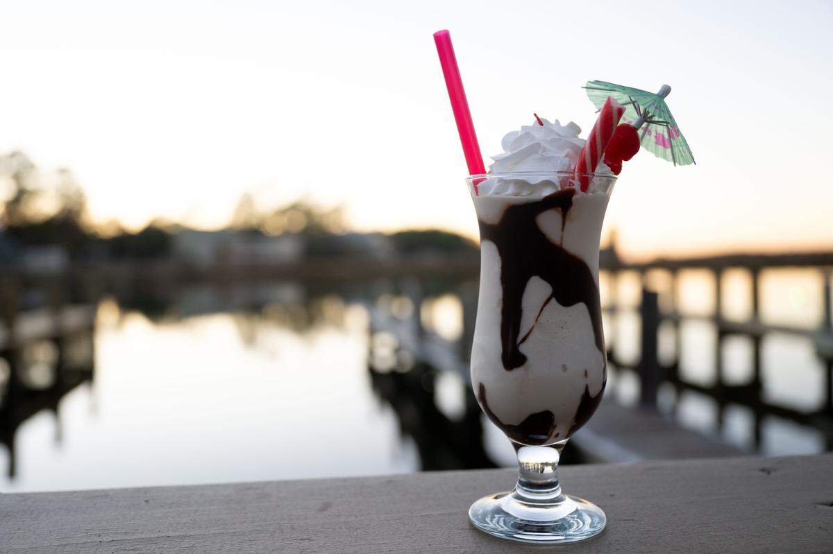 The holiday Bushwacker adds a touch of peppermint at The Bayou Restaurant and Tiki Bar.