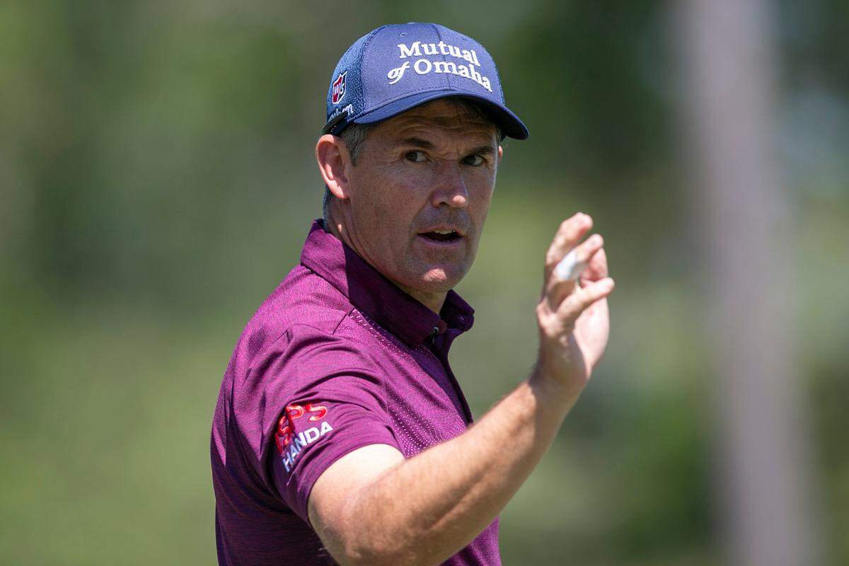 Padraig Harrington makes a putt during the Rapiscan Systems Classic at Grand Bear Golf Course in Saucier on Sunday, April 3, 2022. Harrington tied for second place in the tournament.
