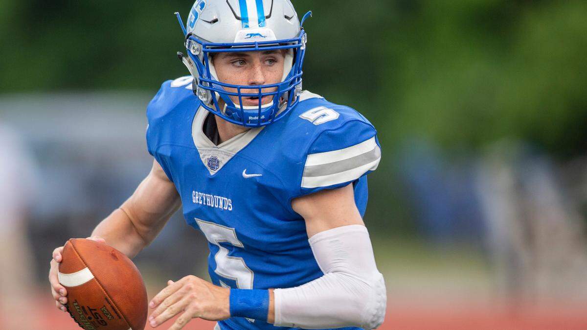Ocean Springs quarterback Bray Hubbard prepares to throw a pass during a Spring Game against Picayune at Greyhound Stadium in Ocean Springs on Friday, May 13, 2022.