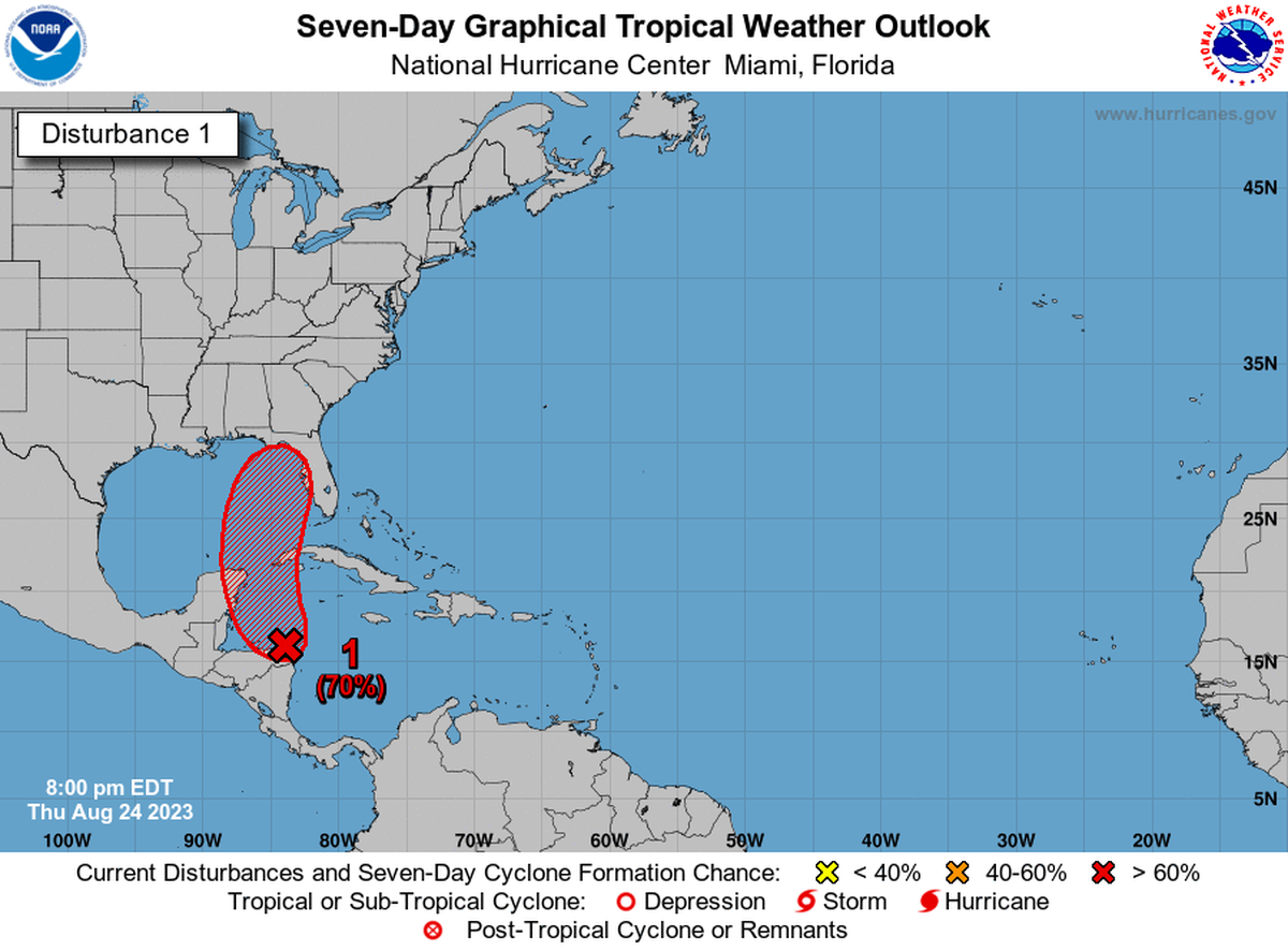 A disturbance nearing the Gulf of Mexico will likely strengthen into a tropical depressio next week.