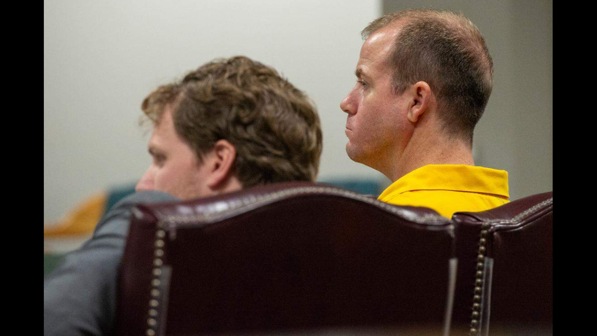 Former Ocean Springs High School teacher James Hawkins appears at a probable cause hearing at Jackson County Circuit Court in Pascagoula on Tuesday, Dec. 5, 2023. Hawkins is indicted on three counts of sexual battery for having a sexual relationship with a student.