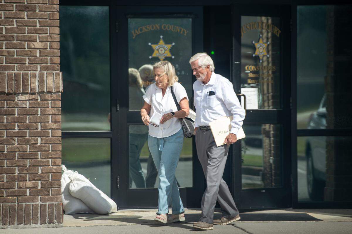 Gautier Councilman Rusty Anderson and his wife Linda Anderson leave Jackson County Justice Court in Ocean Springs on Wednesday, Oct. 30, 2024, after a judge dismissed misdemeanor charges against Gautier Mayor Casey Vaughan. Linda Anderson accused Vaughan of disturbing the peace and public drunk after an argument at a Sept. 6 concert at The Sound amphitheater.