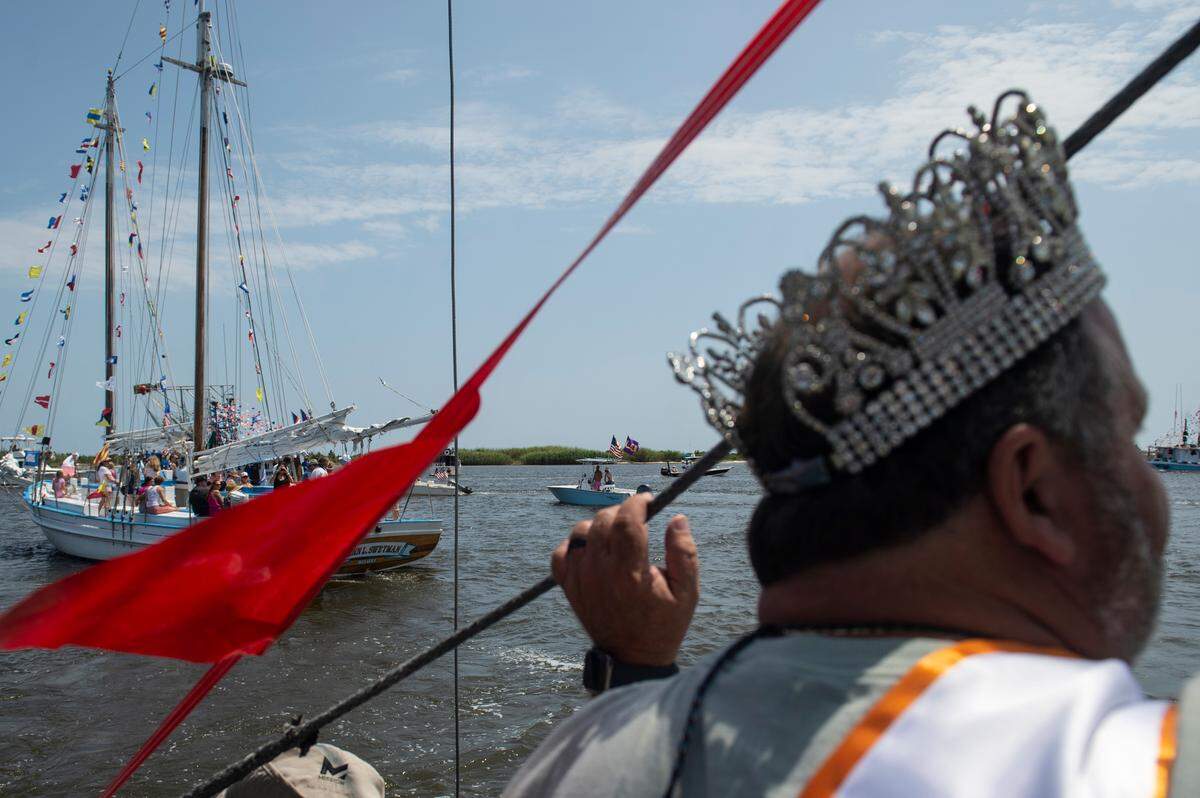 Shrimp King Wally Gollot during the Blessing of the Fleet in Biloxi on Sunday, May 28, 2023.