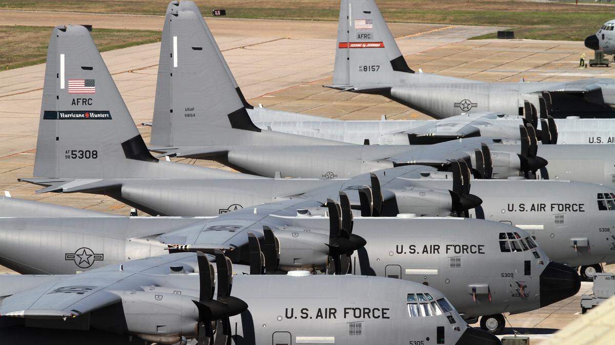 JOHN FITZHUGH/SUN HERALD 
 C-130s at Keesler Air Force Base in Biloxi assigned to the 403rd wing including the 53rd Weather Reconnaissance Squadron's Hurricane Hunters and the Flying Jennies of the 815th Airlift Squadron.