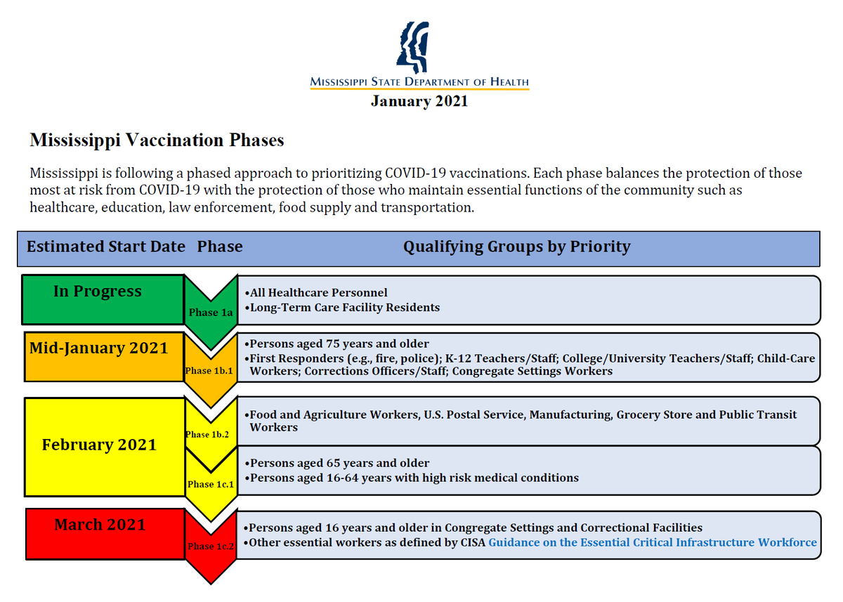 The Mississippi State Department of Health on Monday, Jan. 4, 2021, released the first tentative timeline for the vaccine rollout across the state.