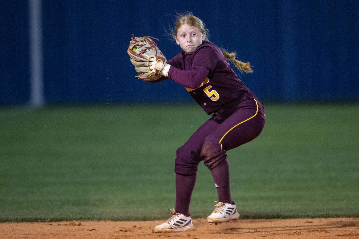 George County’s Blakely Slay prepares to throw the ball during a game at St. Martin on Monday, March 20, 2023.