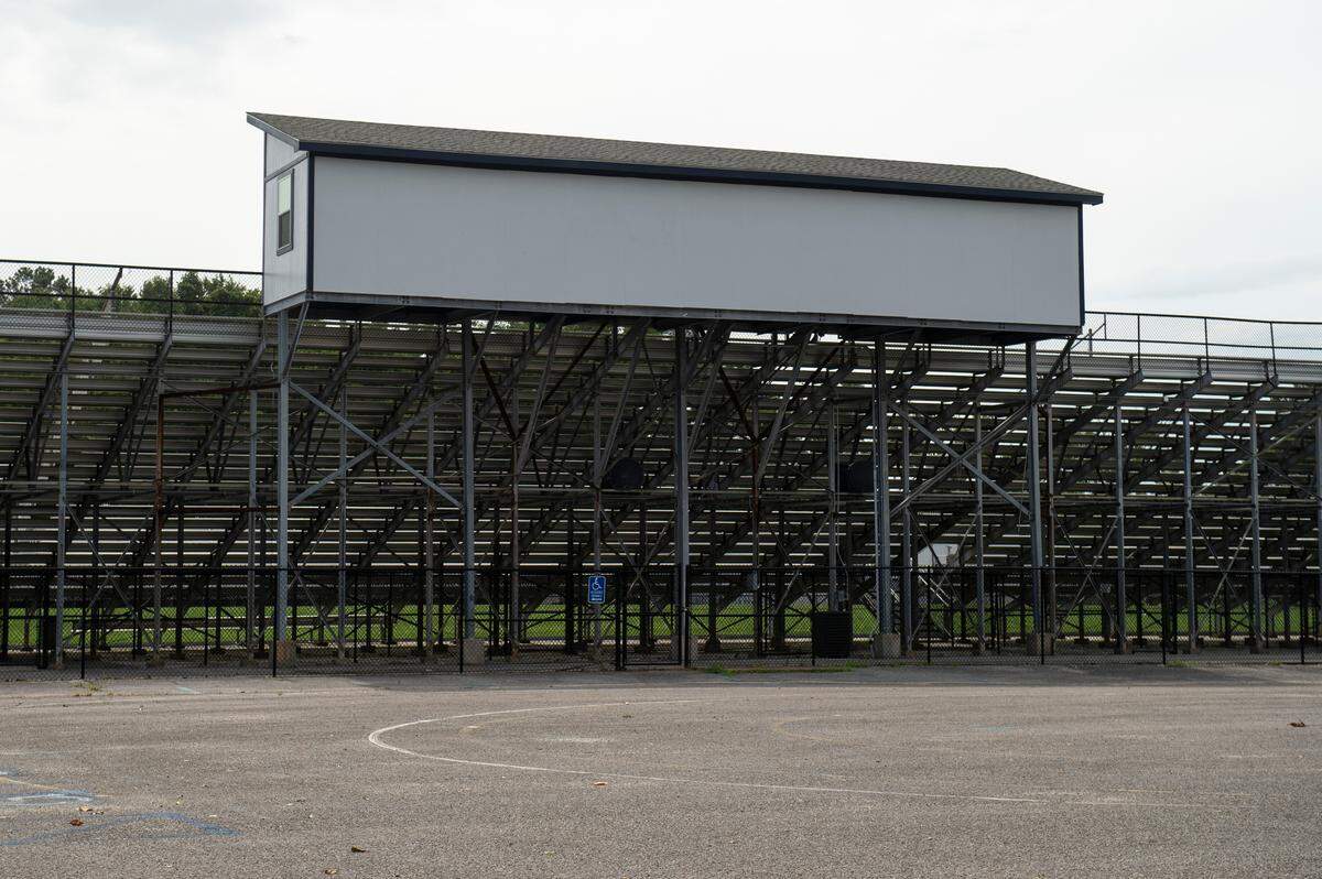 The rebuilt press box at Dantzler Stadium in Moss Point on Tuesday, June 18, 2024. The previous press box was destroyed in a tornado that struck the area in June 2023.