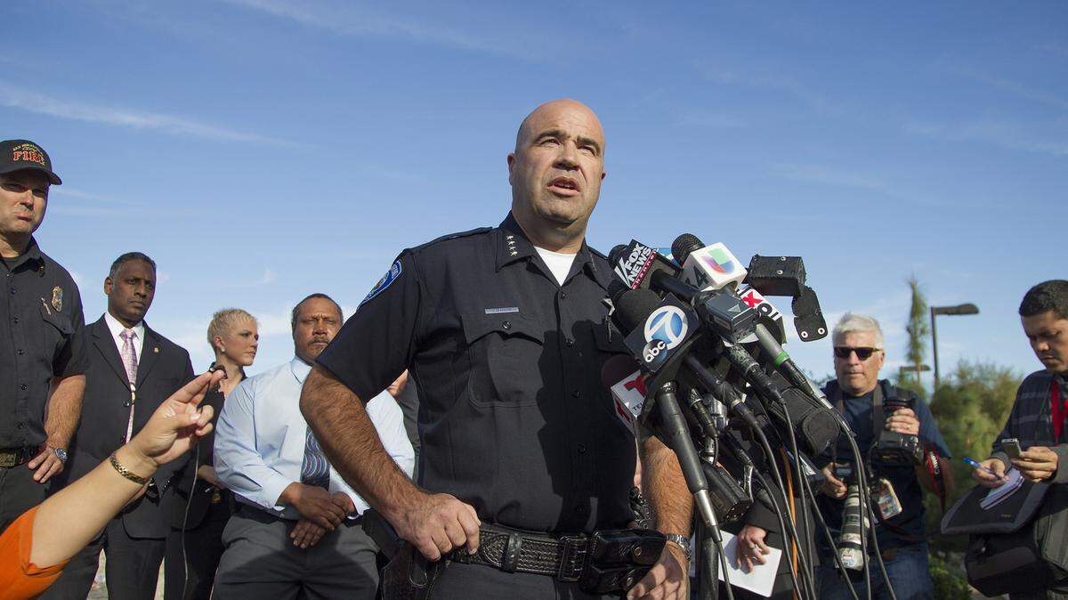 San Bernardino Police Chief Jerod Burguan speaks during a news conference where he announces 14 people are killed and 14 injured during a mass shooting at the Inland Regional Center in San Bernardino, Calif., on Wednesday, Dec. 2, 2015. (Gina Ferazzi/Los Angeles Times/TNS)