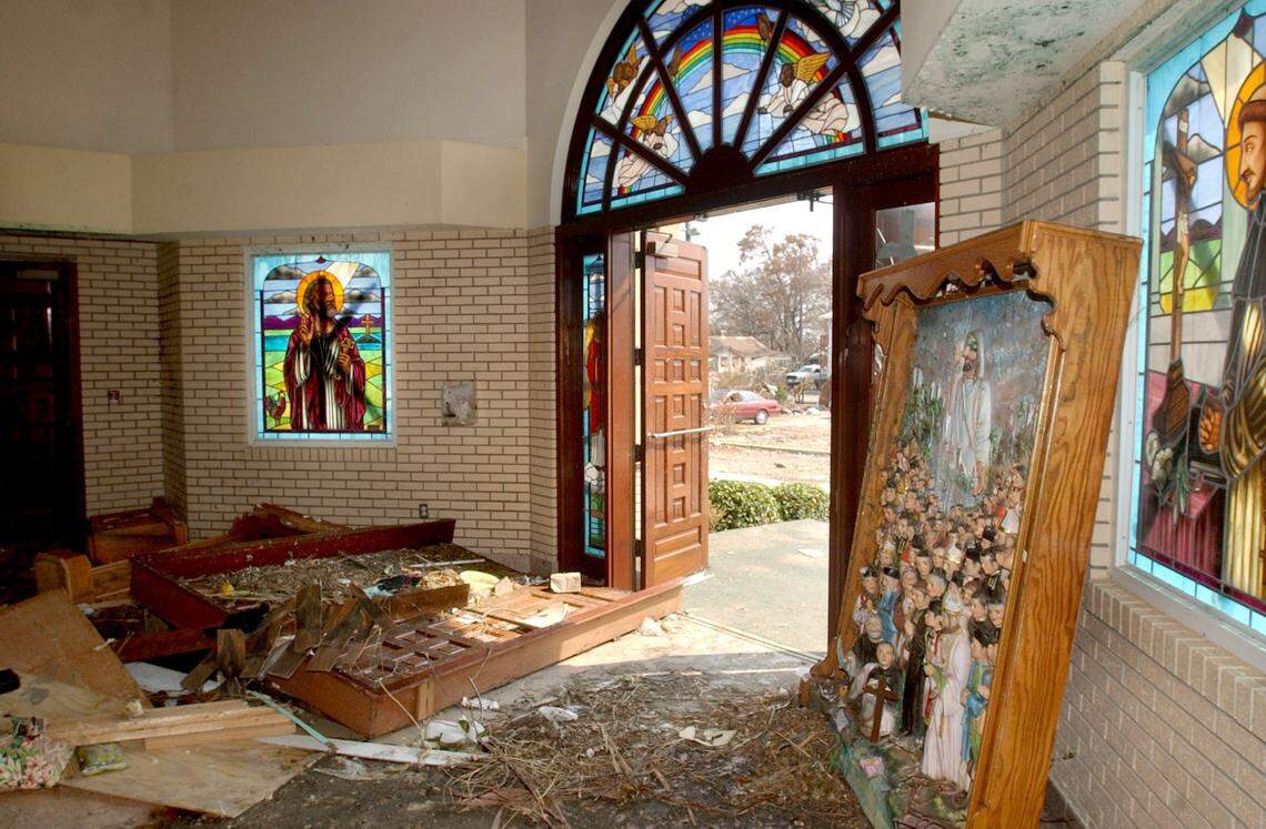 Vietnamese Martyrs Church suffered damage from Hurricane Katrina but their stained glass survived.
