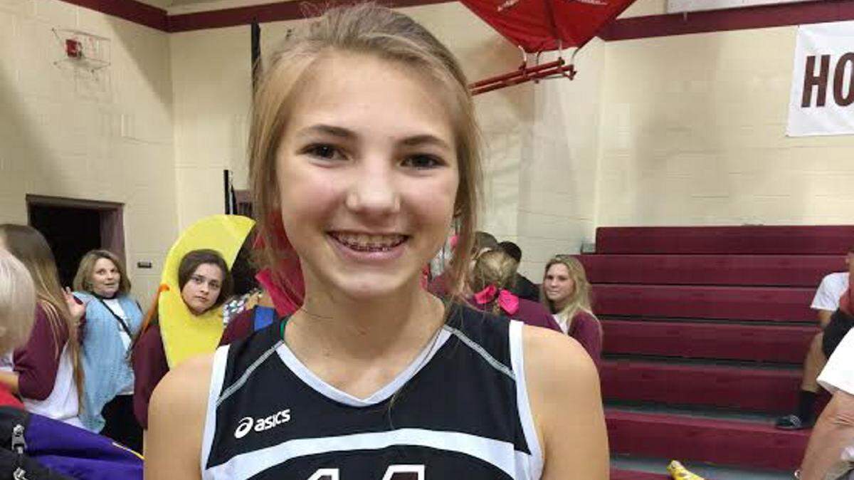 JEFF CLARK/SPECIAL TO THE SUN HERALD 
 Eighth grader Rebecca Walk had 10 kills in Our Lady Academy's 3-0 sweep over Magee. Walk is the only eighth grader on OLA's roster.