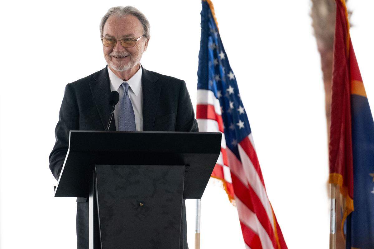 Gulfport Mayor Hugh Keating speaks Friday during the 20th anniversary commemoration of Hurricane Katrina at the Barksdale Pavilion in Gulfport.