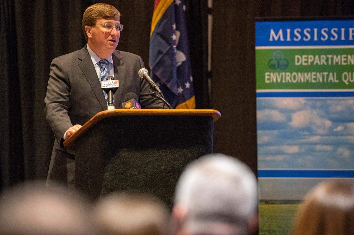 Mississippi Governor Tate Reeves announces Restore Act Funding for various MS Coast projects at the Mississippi Coast Coliseum in Biloxi on Tuesday, Nov. 9, 2021. Reeves doubled doin on his pro-life abortion stance during a recent interview on NBC’s “Meet The Press” TV show.