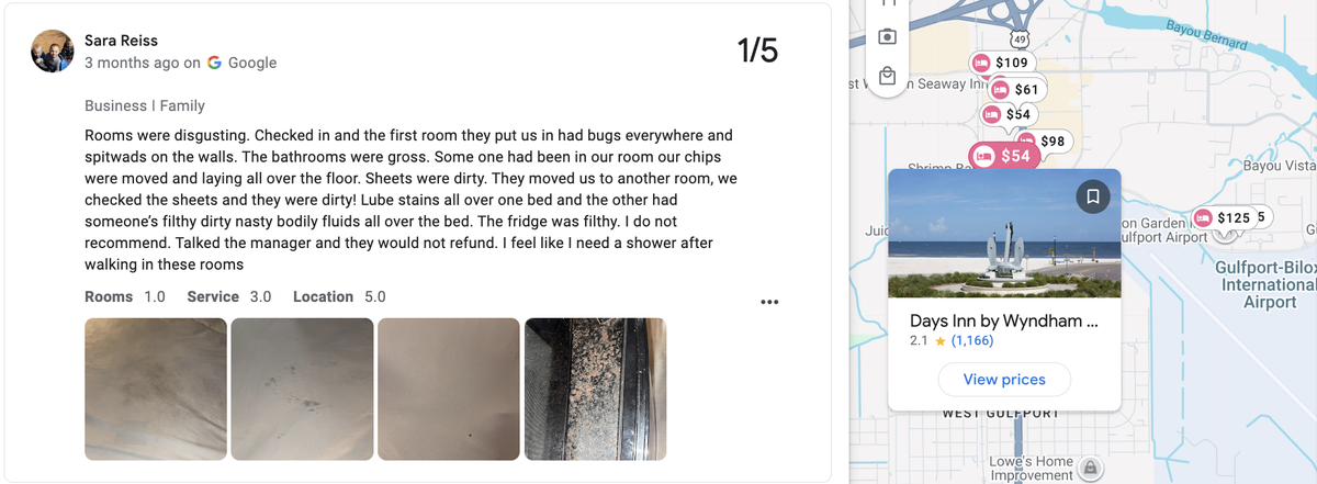 The Days Inn in Gulfport has a 2.1-star rating, according to Google Reviews.