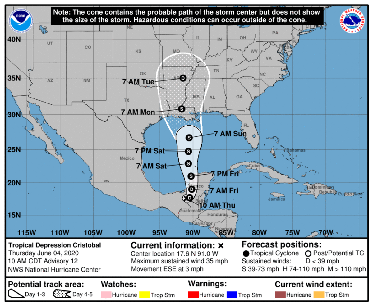 Tropical Depression Cristobal is expected to strengthen as it moves north over the Gulf of Mexico.