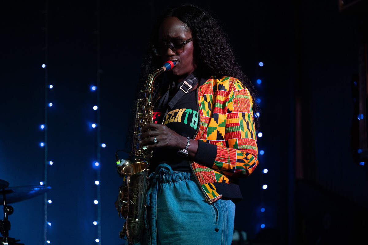 Teressa Shonta plays the saxophone during a Juneteenth celebration at 100 Men Hall in Bay St. Louis on Friday, June 19, 2026.