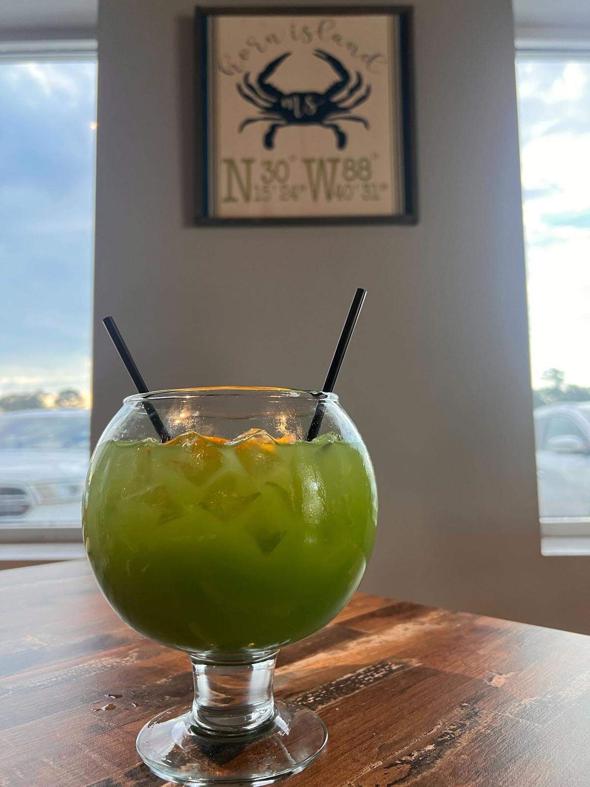 The Bottomfeeder Punch fish bowl at Flatheads and Bottomfeeders Catfish and Steaks in Biloxi, Mississippi.