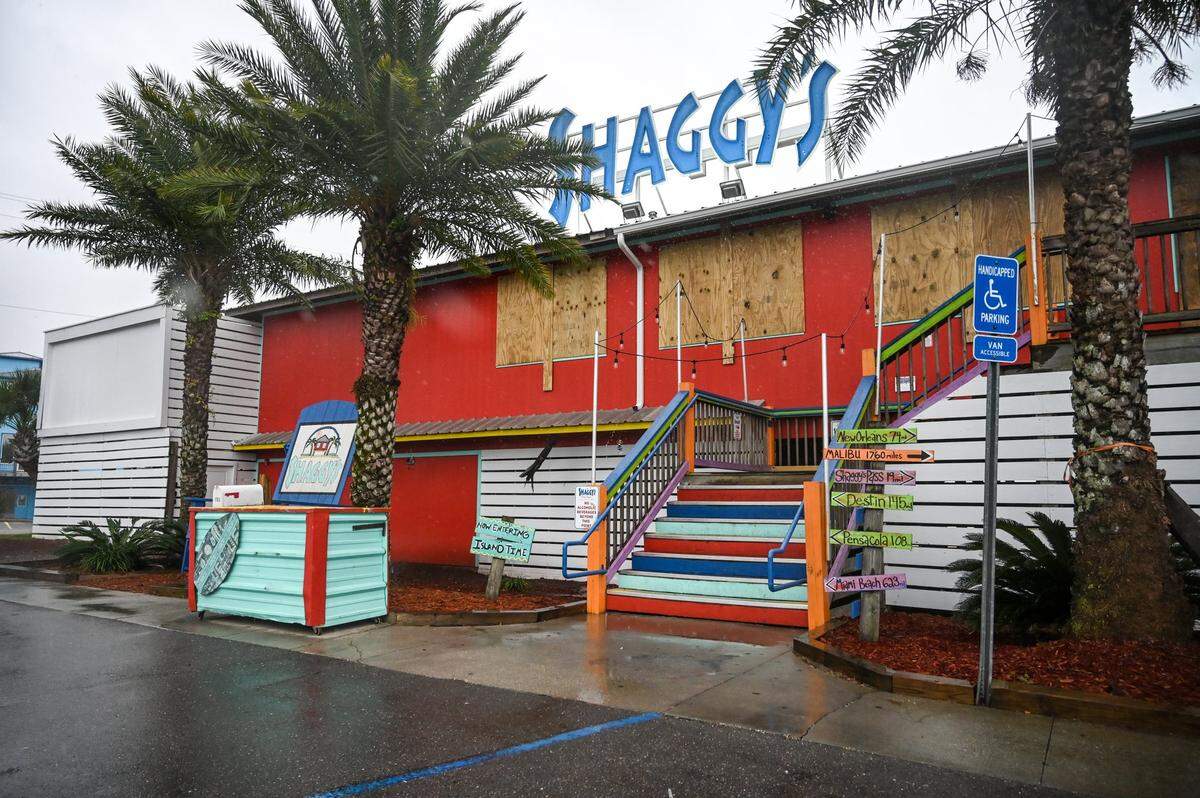 Shaggy’s restaurant on the Biloxi beach is boarded up ahead of Hurricane Zeta on Hurricane Zeta on Wednesday, Oct. 28, 2020.