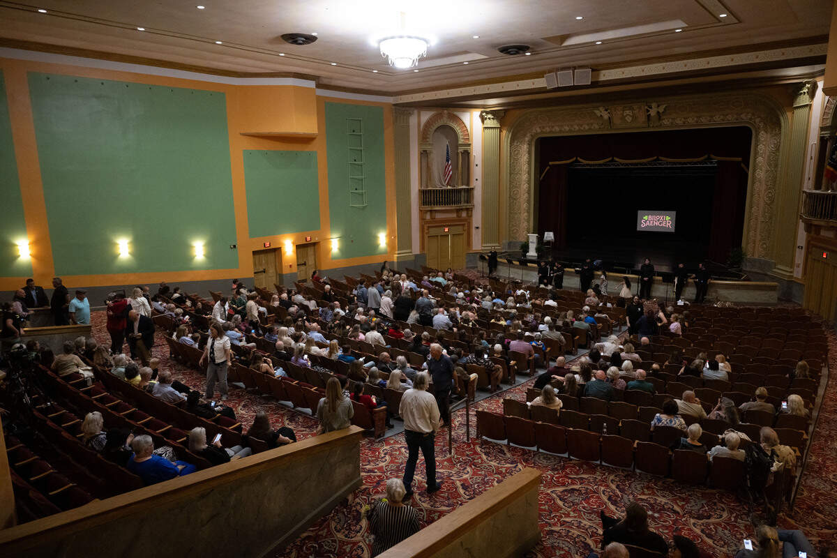 People fill into the main auditorium during a grand opening celebration at the Saenger Theatre in Biloxi on Saturday, June 6, 2026.