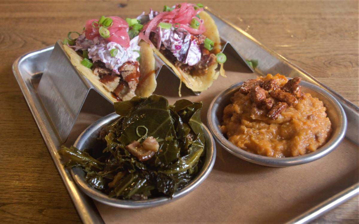 Tacos, collard greens and sweet potato casserole at Ground Zero Blues Club in downtown Biloxi.