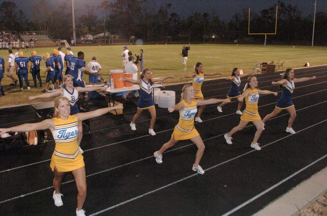 Only eight of the Bay High cheerleaders — wearing whatever uniforms they could find — were able to attend the Sept. 26, 2005, game.